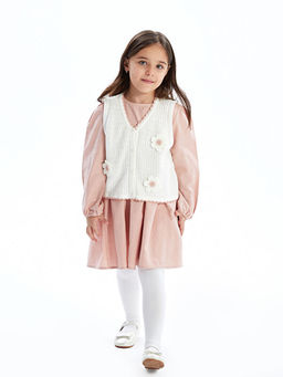 Bisiklet Yaka K?z ?ocuk Triko Elbise ve Yelek 2li