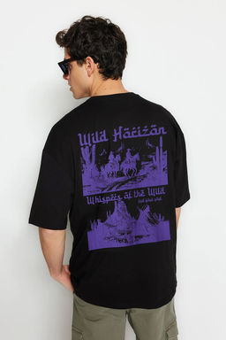 TRENDYOL MAN Siyah Oversize/Genis Kesim %100 Pamuklu Bask?l? T-Shirt TMNSS25TS00119 - Trendyolmilla фото 14