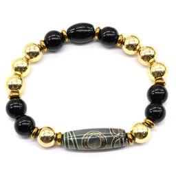 Браслет с бусиной Дзи Земля и Небо, гематитом и агатом шарик 10мм Радуга камня