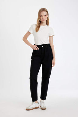 Джинсовые брюки длиной до щиколотки с эластичной резинкой на талии и бумажным пакетом - Defacto фото 4