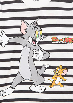 Tom & Jerry Bask?l? Beyaz Tisort - Mavi фото 3