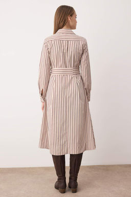Kahverengi Kusakl? Cizgili Midi Dokuma Gomlek Elbise TWOAW26EL00328 - Trendyolmilla фото 3