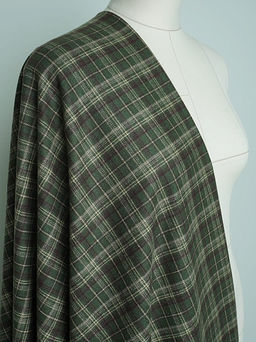 Шерсть пальтово-костюмная Твид Клетка цв.бежево-сливовый на зеленом, ш.1.5м, шерсть-50%, п/э-50% - Купава фото 4