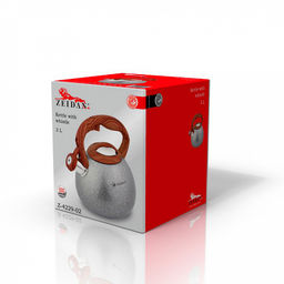 Чайник из нержавеющей стали "Zeidan" 3л, со свистком, литой корпус, внешнее антипригарное мраморное покрытие, устойчивое к высоким температурам, фиксированная прорезиненная ручка "под дерево", курковый механизм, индукционное дно, серый, подарочная ко