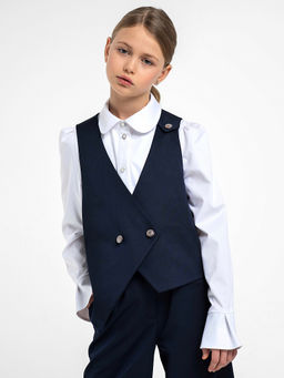 Синий школьный жилет для девочки Mooriposh, модель 1121