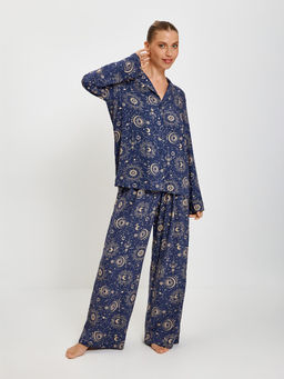 31204250128 Комплект жен.((1)блузка и (2)брюки) Michalina темно-синий