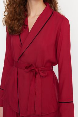 Trendyolmilla Bej Kusakl? Biye Detayl? Kruvaze Viskon Hamile Dokuma Pijama Tak?m? THMAW22PT1109  фото 26