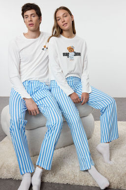 TRENDYOL MAN Bej - Kahve Regular Fit Cizgili Couple/Cift orme Pijama Tam?m? TMNAW25PT00049