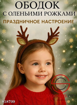 Новогодний ободок с рожками оленя из плюша