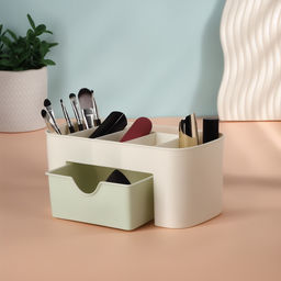 Органайзер для хранения косметики, 6 секций, с ящиком, 21×10.5×9 см, бежевый, зелёный