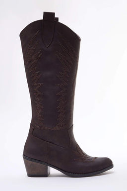 Trendyolmilla Shoes Vizon Islemeli Blok Topuklu Suet Kad?n Kovboy Cizme TAKAW25CZ00016 фото 5