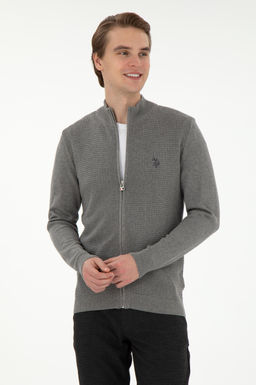 Мужской серый меланжевый базовый трикотажный кардиган Неожиданная скидка в корзине