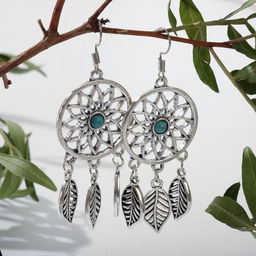 Серьги ассорти История листочки, цвет голубой в чернёном серебре - Queen fair фото 2