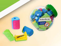 Точилка пластиковая трехгранная, 34х27 мм, в банке