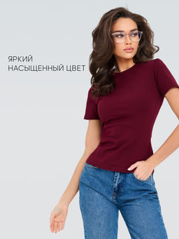 Трикотажная женская футболка SKIMS Lingeamo темно-бордовая ВФ-21 (28)