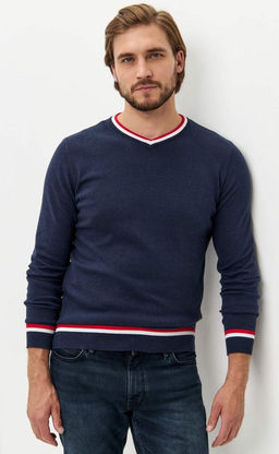 Пуловер однотонный мужской с V-образным вырезом F021-15-0046 blue melange - Fine joyce фото 10