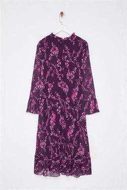 TRENDYOLMILLA Mavi Cicek Desenli A Kesim Dik Yaka Midi Astarl? Sifon Dokuma K?sl?k Elbise TWOAW25EL00173  фото 7
