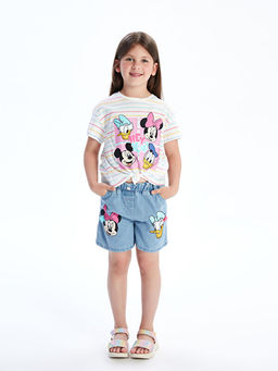 Bisiklet Yaka Minnie Mouse Bask?l? K?z ?ocuk Ti??rt