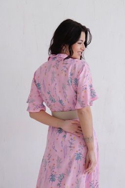 Платье-рубашка удлинённое розовое с принтом - Martichelli фото 6