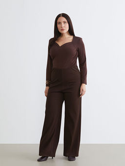 B?y?k Beden Kalp Yaka B?zg?l? Kad?n Bodysuit