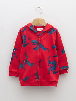 Kap??onlu Uzun Kollu Spiderman Bask?l? Erkek Bebek Fermuarl? Sweatshirt