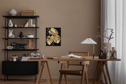 ФРЕЯ PNB/PLPT-314 Набор для раскрашивания по номерам ( с поталью ) ( эффект черного холста ) 50 х 40 см Золотые листья монстеры