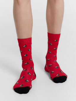 Цена за 5 пар! Носки мужские красные с узором в виде голубей