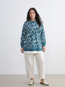 Bisiklet Yaka Desenli Kad?n Sweatshirt Tunik