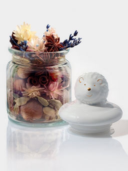 Банка для сыпучих Доляна «Ёжик в золотом», 230 мл, 7.8×15 см, с керамической крышкой, стекло, прозрачная