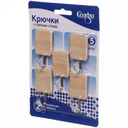 Цена за 5 шт. Крючки в наборе 5шт на липком слое "ИДЕЯДОМА", форма прямоугольник, принт светлое дерево, нагрузка 2кг