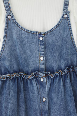 Koyu Mavi K?z Cocuk %100 Pamuk Ask?l? Dokuma Salopet TKDSS25SE00002 - Trendyolmilla фото 2