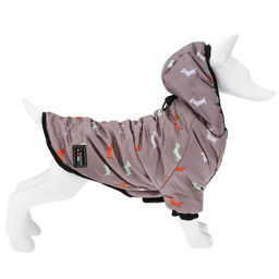 Пэт тойс (Pet toys) Одежда для собаки Куртка с капюшоном, с метал. кольцом, с принтом, на кнопках, р-р L, длина спинки 27см/обхват груди 38см/обхват шеи 32см, цвет-темно-бежевый, плащевка/синтепон/флис (100% полиэстер) (Китай) - Домашняя мода фото 2