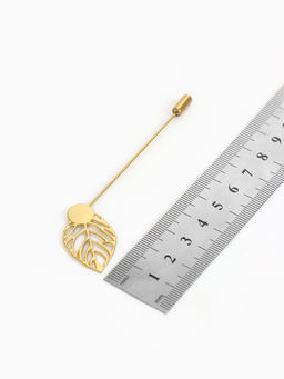 Основа Брошь-игла с листом (набор 5 шт.), L=7 см, площадка 9 мм, цвет золото