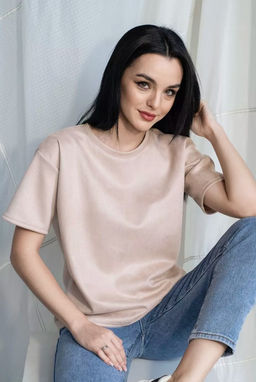 K13310 Футболка из замши БЕЖЕВЫЙ