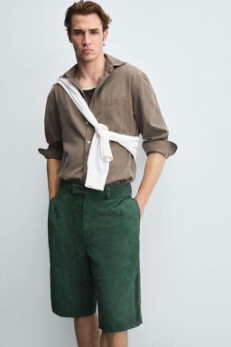 RELAXED FIT LEATHER SUEDE BERMUDA SHORTS - Zara фото 5