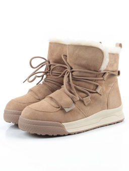 04-PAYH06-3Z BEIGE Ботинки зимние женские (натуральная замша, 100% шерсть, натуральный мех)