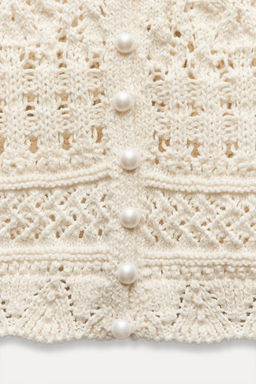 POINTELLE KNIT CARDIGAN WITH FAUX PEARL BUTTONS - Zara фото 7
