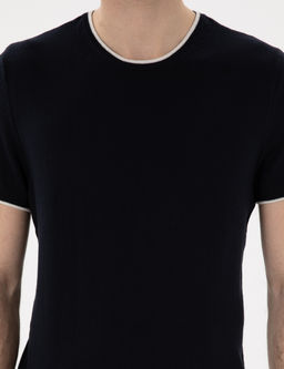 Lacivert Slim Fit Bisiklet Yaka Triko Ti__rt