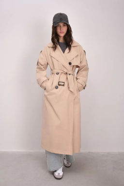 Двубортный темно-бежевый плащ-макси - Incity фото 10