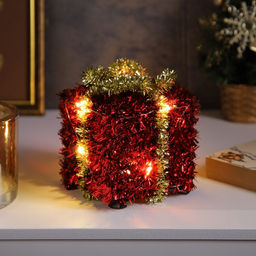 Светодиодная фигура из мишуры «Подарок красный» 12×9 см, 10 LED, батарейки AG10×3 (в комплекте), свечение тёплое белое