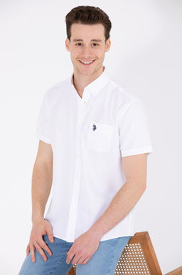 Мужская белая рубашка для рубашки с коротким рубашкой. - U.s. polo assn фото 3