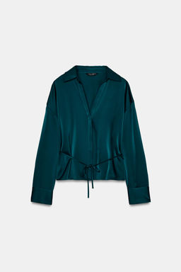 BLUSA SATINADA CINTUR?N / Verde pato - Zara фото 7