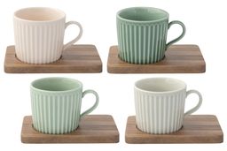 Набор чашек Время отдыха, зелёная, светло-зелёная, пудровая, светло-серая, 0,11 л, 4 шт