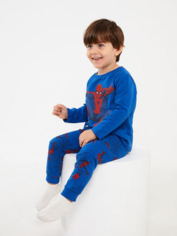 Bisiklet Yaka Spiderman Bask?l? Uzun Kollu Erkek Bebek Pijama Tak?m?