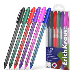 Цена за 24 шт. Набор из 6 ручек шариковых ErichKrause U-108 Stick Color 1.0, Ultra Glide Technology, цвет чернил ассорти (в пэт-боксе)