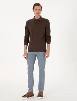 Koyu Kahverengi Slim Fit K_vr_lmaz Polo Yaka Basic Pike Sweatshirt - Pierre cardin фото 4