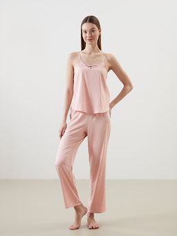 V Yaka Puantiyeli ?p Ask?l? Saten Kad?n Pijama Tak?m?