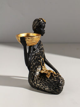 Фигурка - подсвечник на 1 свечу «Африканка в чёрном платье с цветами с золотом», полистоун, d=4.5 см, 11×13×16 см
