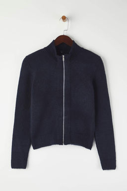 Lacivert Fermuarl? Yun Kar?s?ml? Dik Yaka Yumusak Dokulu Triko H?rka TWOAW26HI00027