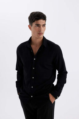 Хлопковая рубашка с длинными рукавами и воротником-поло Modern Fit - Defacto фото 3